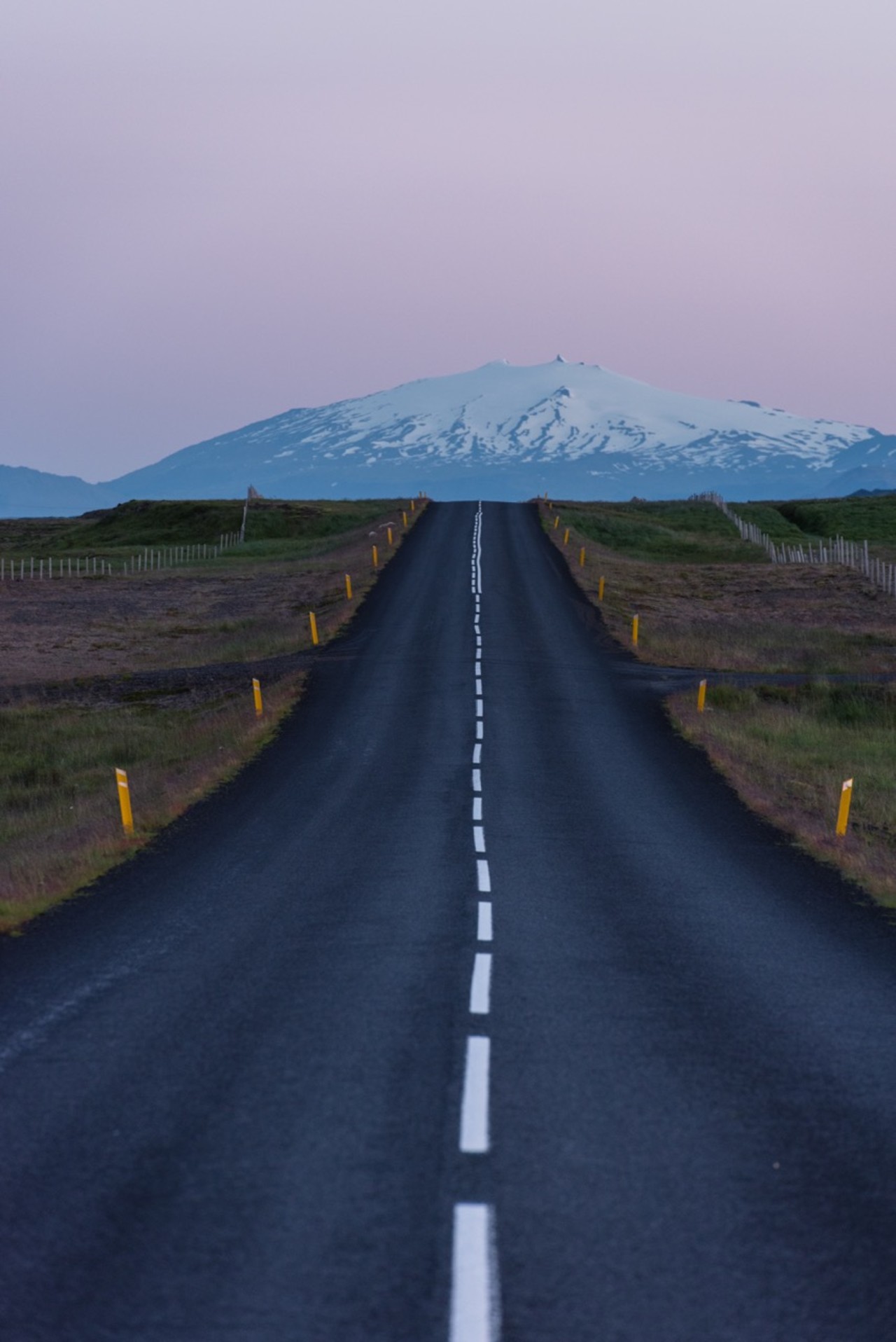 Ring road in Iceland near Vantajökull National Park seen on a summers evening.