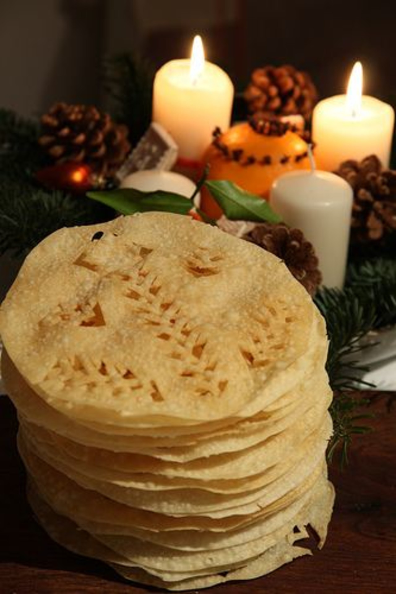Icelandic Christmas bread bread set on a table with candles in the background