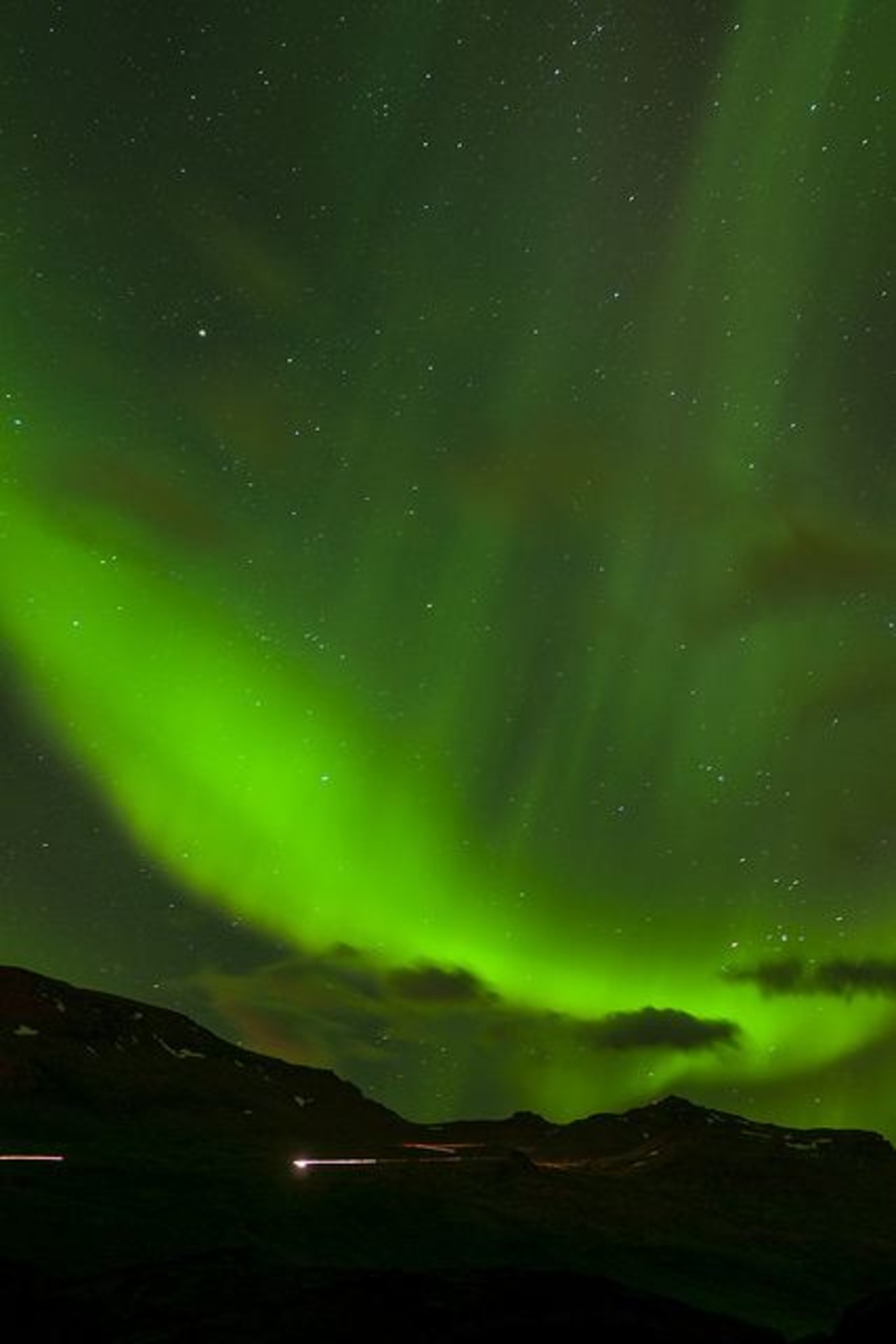 Bright green northern lights in Iceland