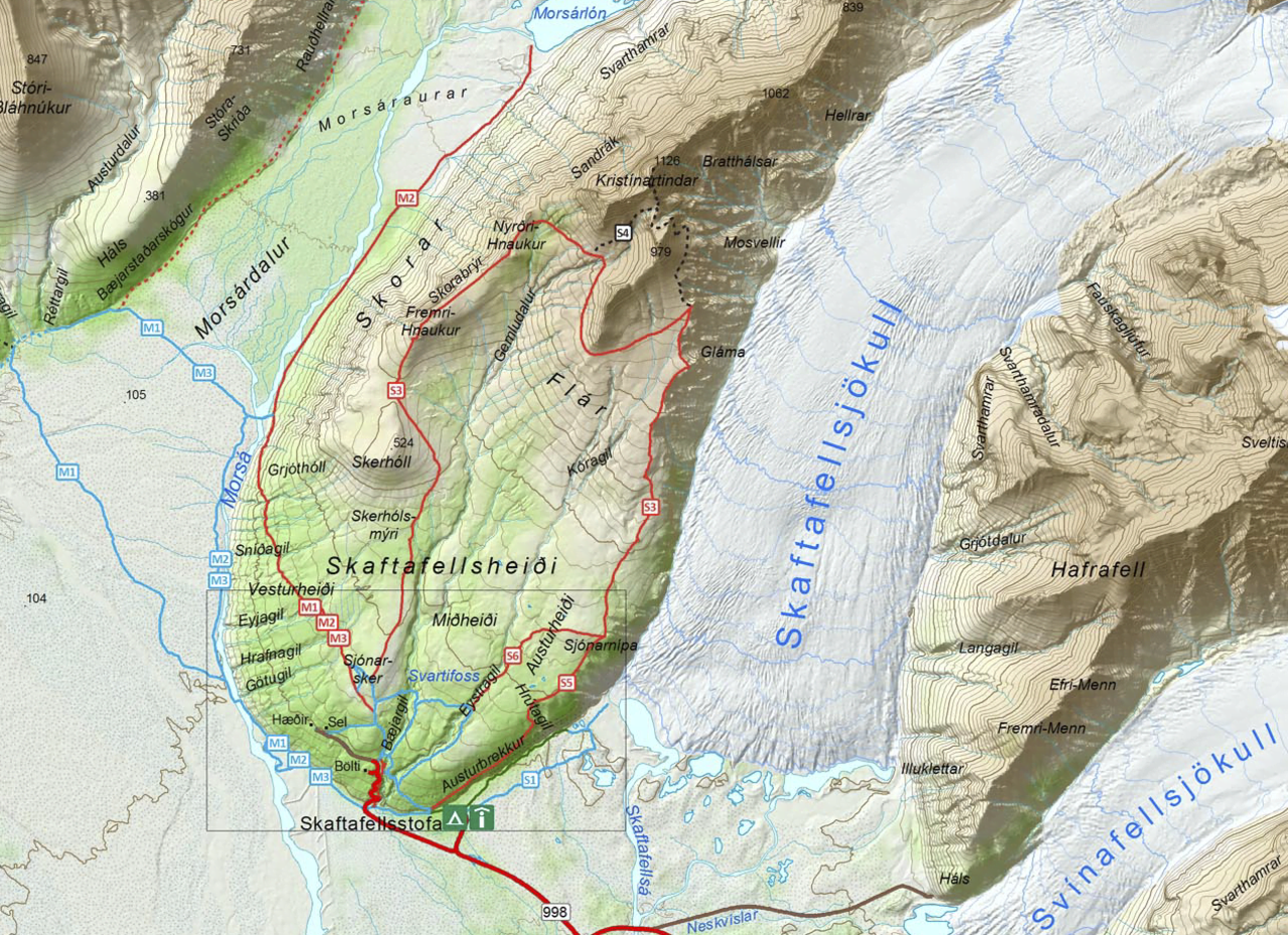 Close up of Skaftafell map